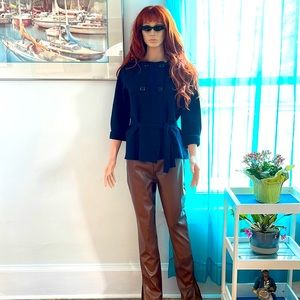 Navy blue double breasted ties at waste